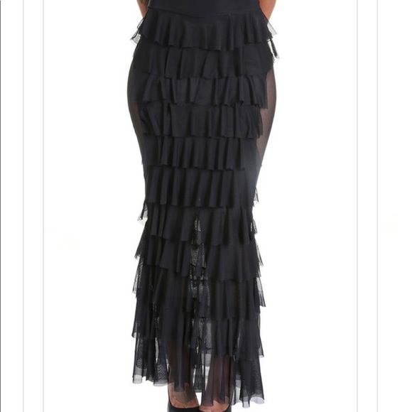Ruffle Layer Black Maxi Skirt - Picture 2 of 5